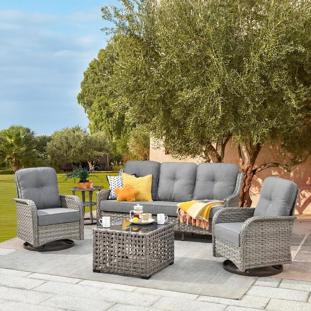 Outdoor Power Lift Chair - All-Weather Wicker 5-Piece Outdoor Sofa Set