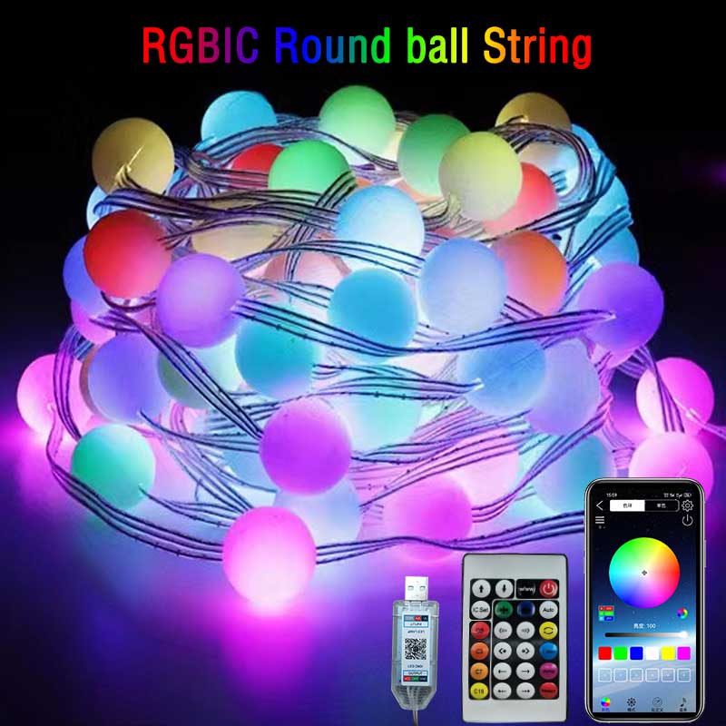 Outdoor Power Strip Weatherproof - RGBIC Round ball 5V USB Bluetooth