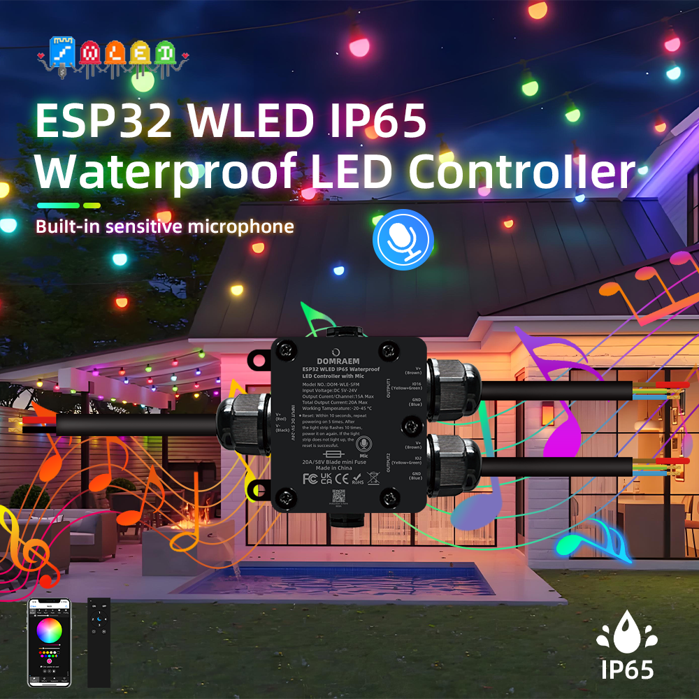 Outdoor Power Strip Weatherproof - IP65 Waterproof DOMRAEM ESP32 WLED 2CH