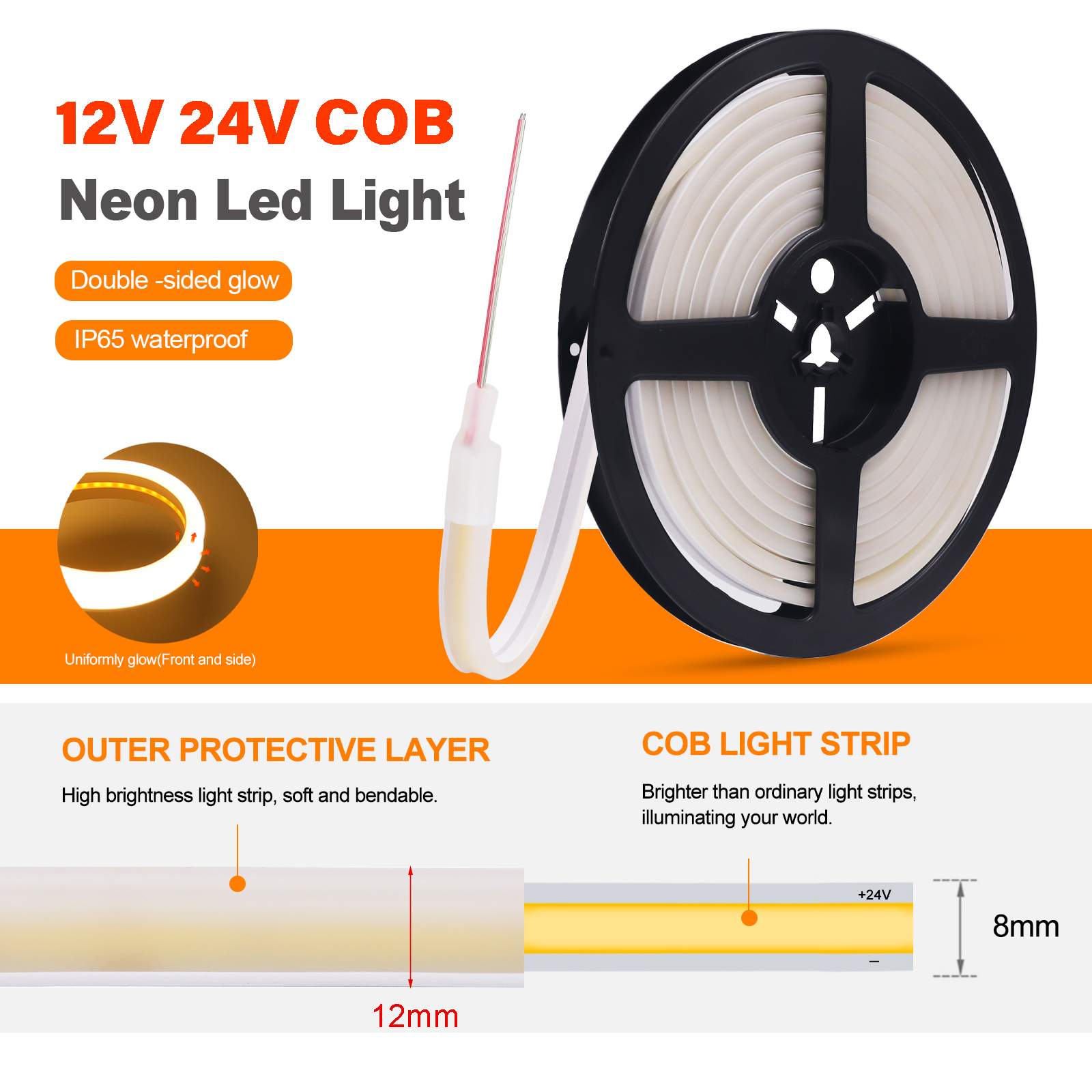 12V 24V COB LED Strip Light Hi – Outdoor Power Strip Weatherproof recenzja i cena